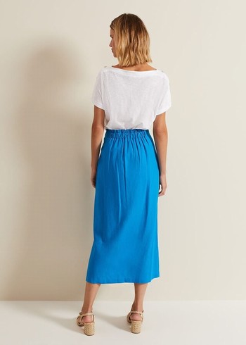 Phase Eight Hayden Linen Wrap Skirts Blue Australia | KP6984320